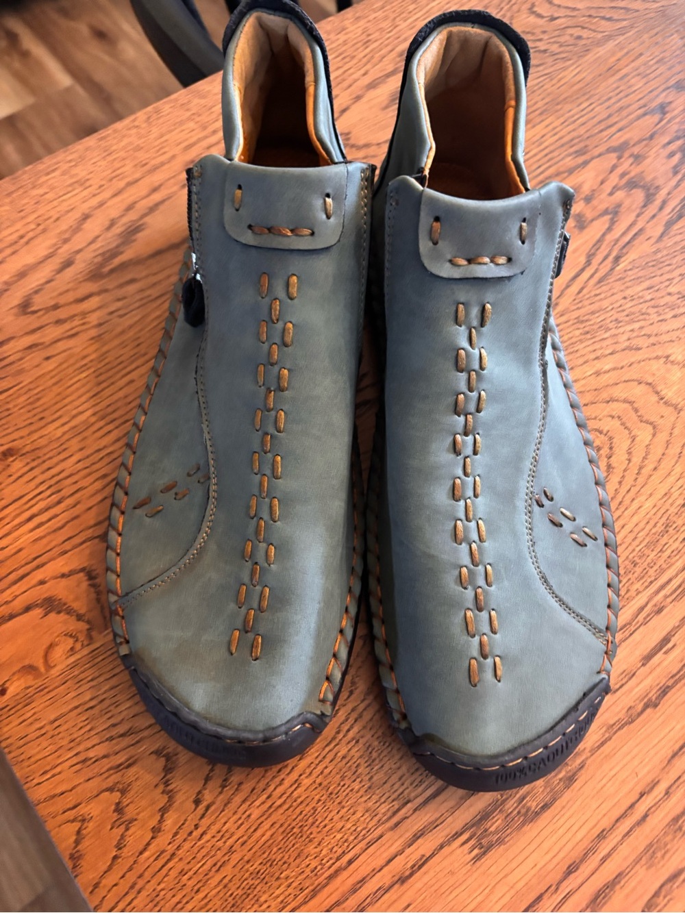 Men's Lipbold  Slip-On Leather Boots  in Teal with Contrast Stitching